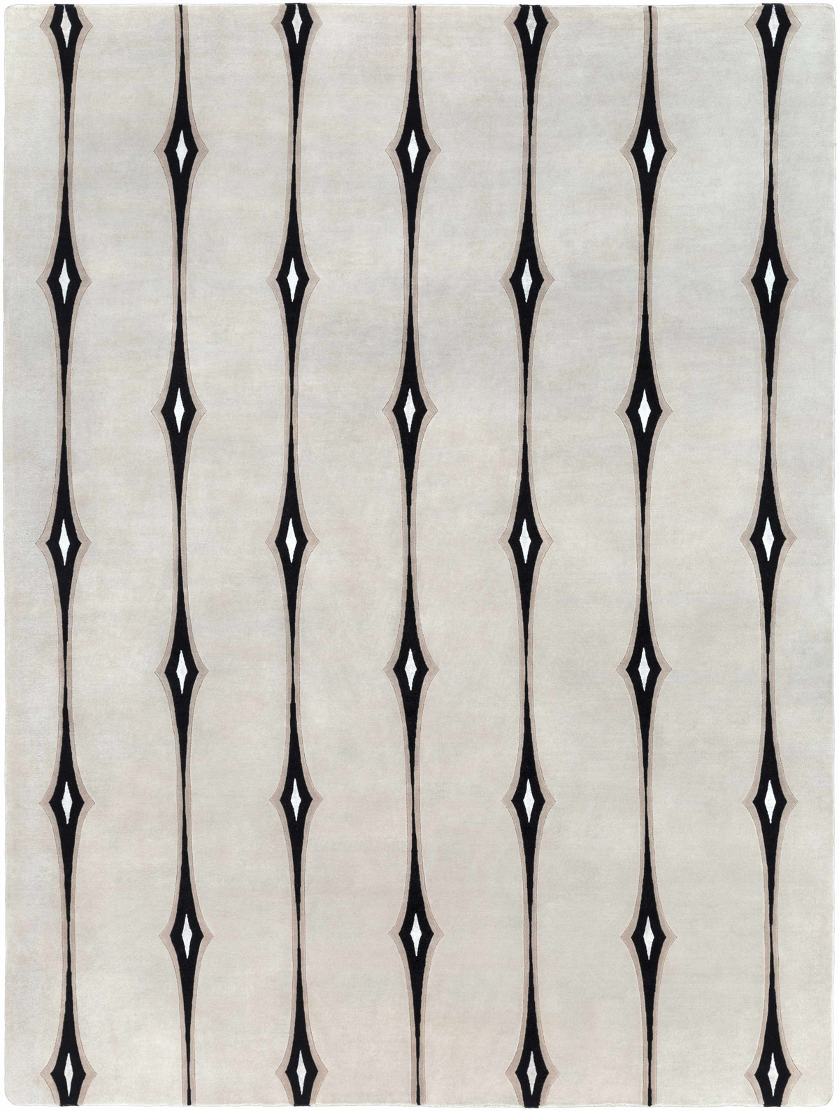 Smartt Beige&Black Premium Wool Rug by Boutique Rugs with vertical black diamond motifs on Tampa Home & Garden Store