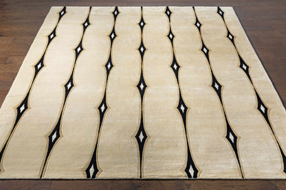 Smartt Beige&Black Premium Wool Rug by Boutique Rugs beige field with black wavy stripes on Tampa Home & Garden Store
