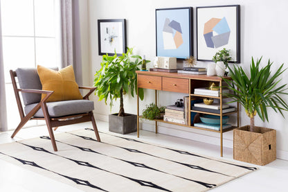 Rug Smartt Beige&Black Premium Wool Rug by Boutique Rugs with beige field and black motif on Tampa Home & Garden Store