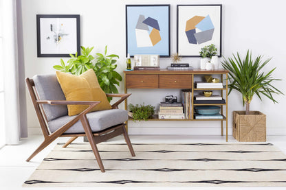 Smartt Beige&Black Premium Wool Rug Clearance by Boutique Rugs in a modern living room on Tampa Home & Garden Store