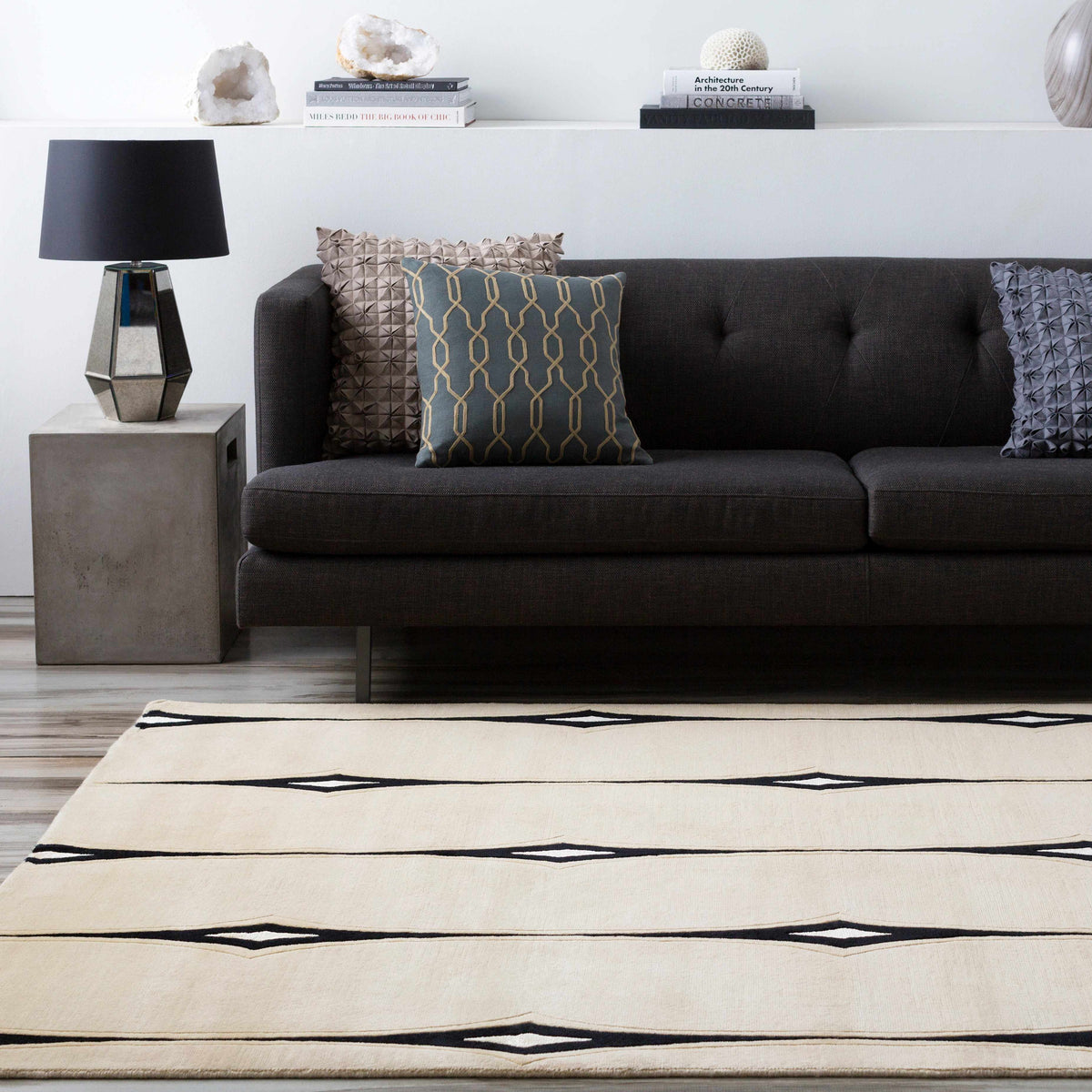 Smartt Beige&Black Premium Wool Rug by Boutique Rugs with beige field and black border on Tampa Home & Garden Store