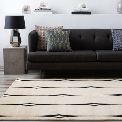 Smartt Beige&Black Premium Wool Rug by Boutique Rugs with beige field and black border on Tampa Home & Garden Store