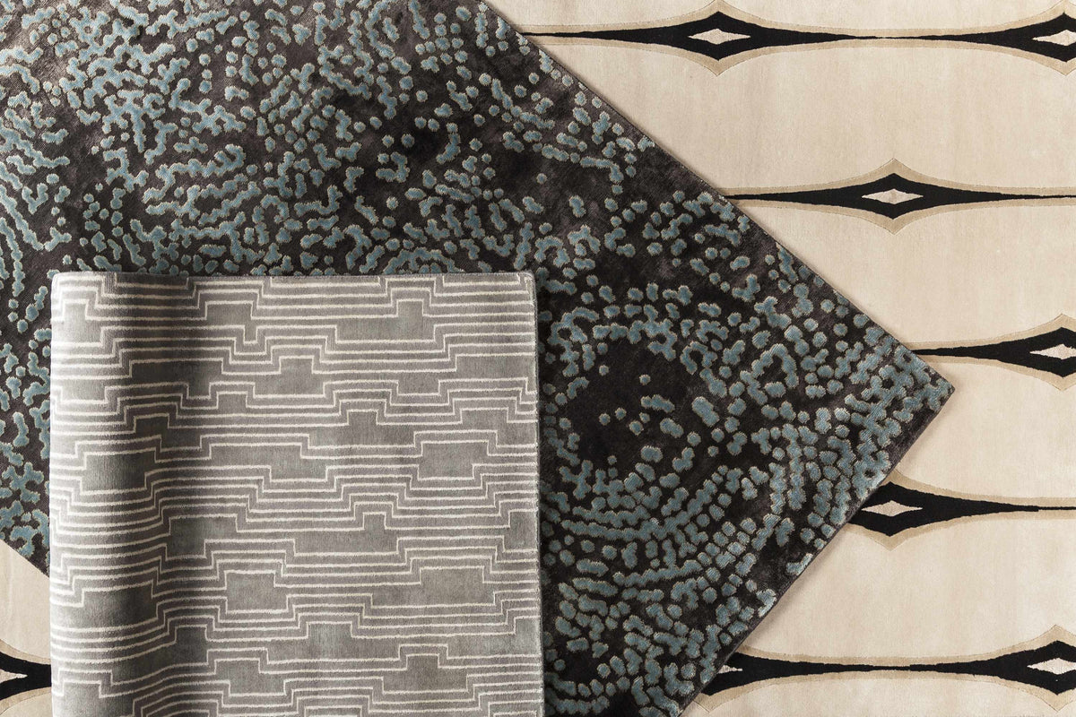 Smartt Beige & Black Premium Wool Rug by Boutique Rugs beige field with teal pattern on Tampa Home & Garden Store