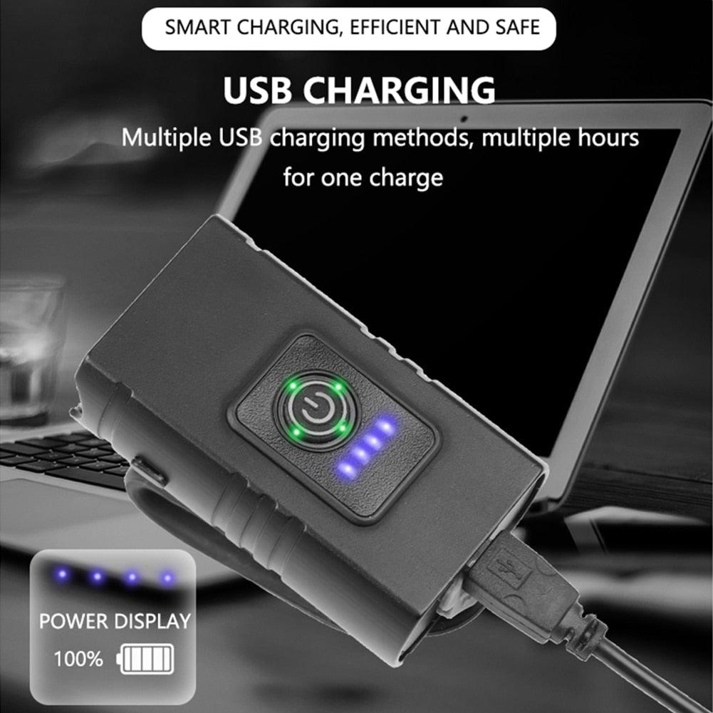 USB rechargeable bicycle front light set by Stevvex with LED headlight and blue charge LEDs on Tampa Home & Garden Store
