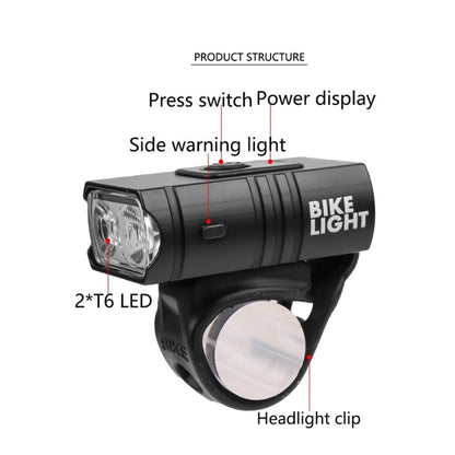 Smart Bicycle Front Light Set USB rechargeable, 2x T6 LEDs, headlight clip Stevvex on Tampa Home & Garden Store