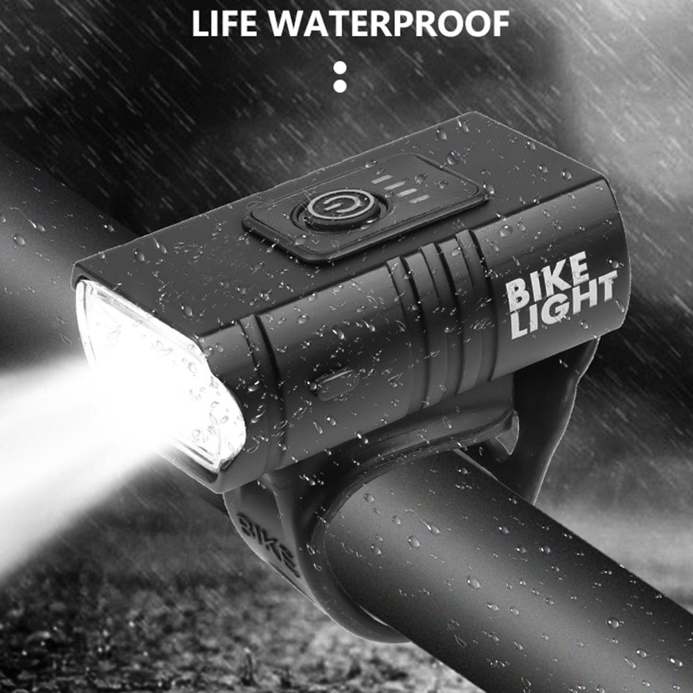 Bike front light USB rechargeable LED headlamp waterproof mounted on handlebars on Tampa Home & Garden Store