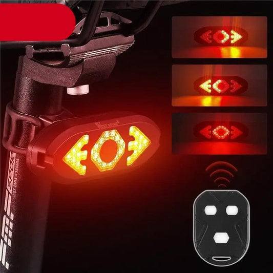 Smart Stevvex bike rear light with amber LED arrows, USB rechargeable, wireless remote on Tampa Home & Garden Store