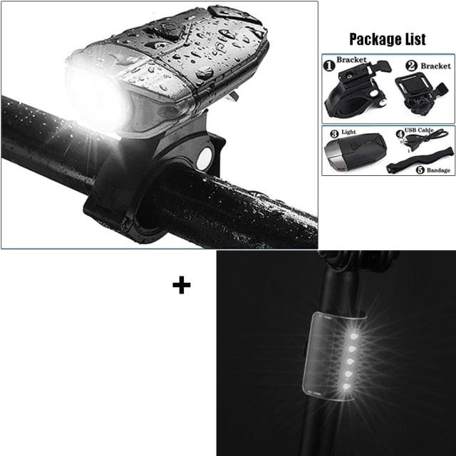Stevvex bike light set: USB rechargeable front headlight, wireless remote, rear LED taillight on Tampa Home & Garden Store