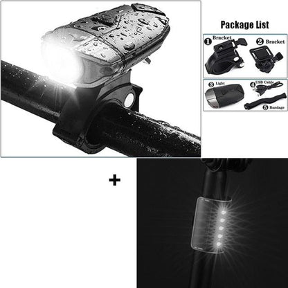 Stevvex bike light set: USB rechargeable front headlight, wireless remote, rear LED taillight on Tampa Home & Garden Store