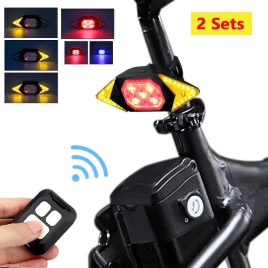 Stevvex wireless remote bike taillight with USB rechargeable rear light and red LEDs, two sets on Tampa Home & Garden Store