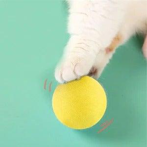 Smart Cat Toys Ball interactive cat toy, yellow ball being batted by a white paw on Tampa Home & Garden Store