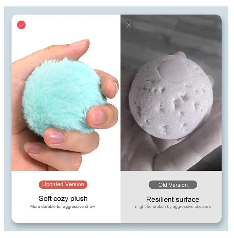 Stevvex Smart Cat Ball Toy, soft mint plush updated version shown beside old textured sphere on Tampa Home & Garden Store