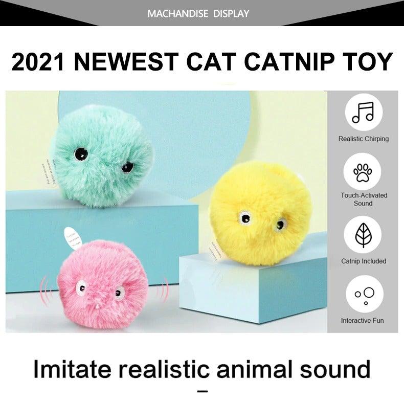 Stevvex Interactive Catnip Ball Toy set in mint green, pink, yellow with chirping sounds on Tampa Home & Garden Store