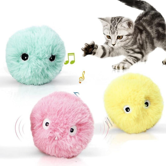 Stevvex plush cat ball toys set in mint green, pink and yellow with squeaky sounds on Tampa Home & Garden Store