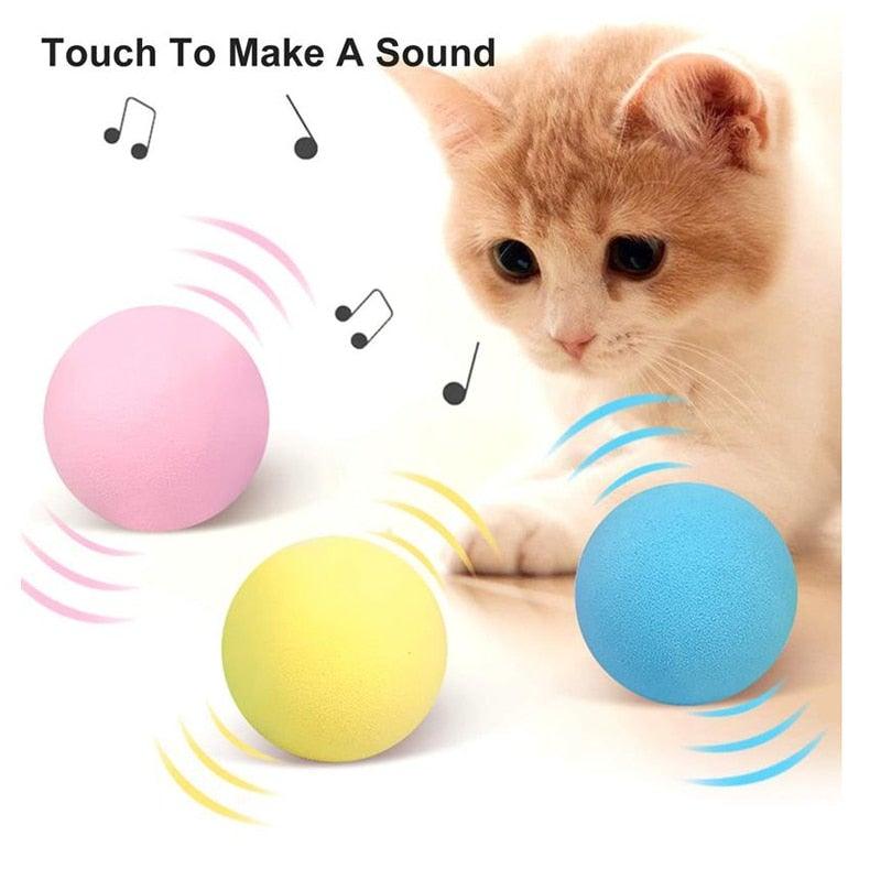 Stevvex interactive cat toy ball set with catnip; 3 colored balls pink yellow blue on Tampa Home & Garden Store