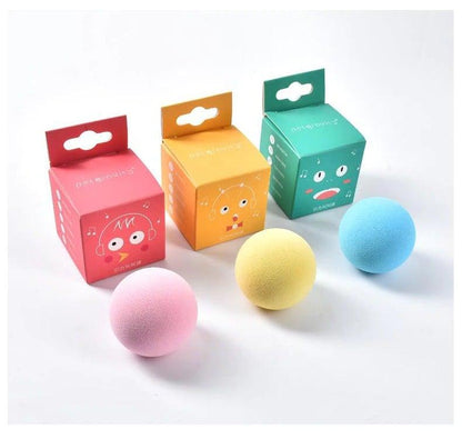 Stevvex interactive cat ball toy set with pink, yellow, and blue plush balls and cartoon boxes on Tampa Home & Garden Store