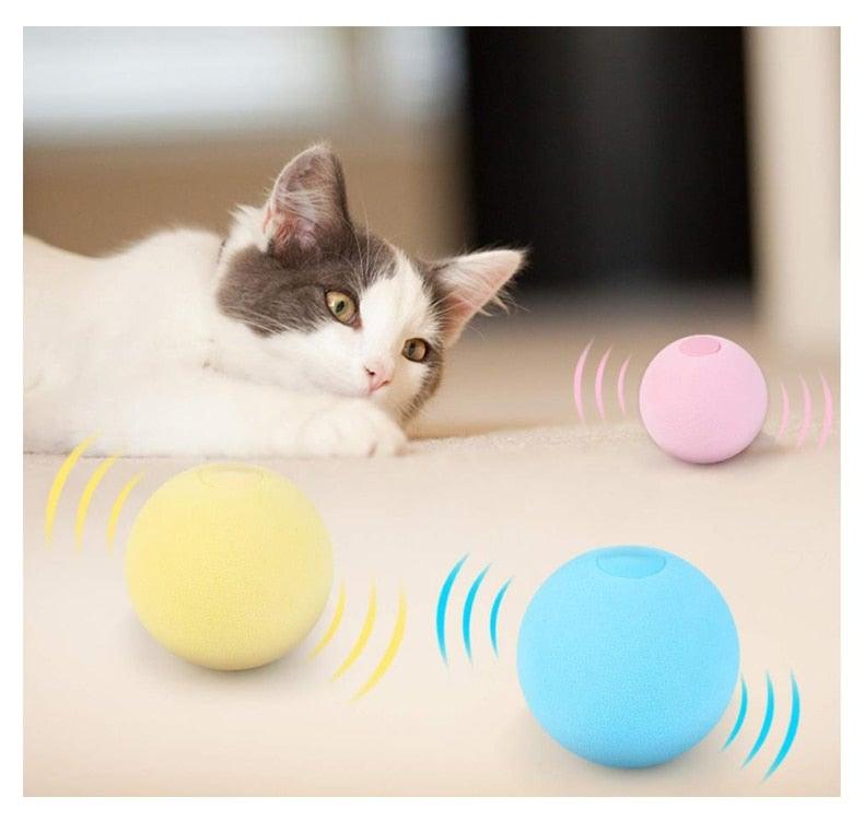 Stevvex interactive cat toy balls set with catnip blue yellow pink squeaky chirping balls for exercise on Tampa Home & Garden Store