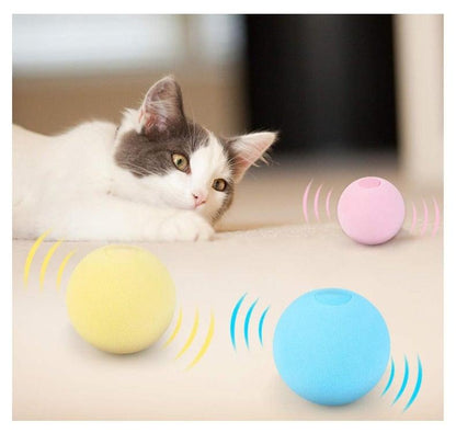 Stevvex interactive cat toy balls set with catnip blue yellow pink squeaky chirping balls for exercise on Tampa Home & Garden Store