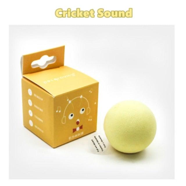 Stevvex Smart Cat Toys Catnip Ball with squeaky chirping sounds; yellow box and plush ball on Tampa Home & Garden Store