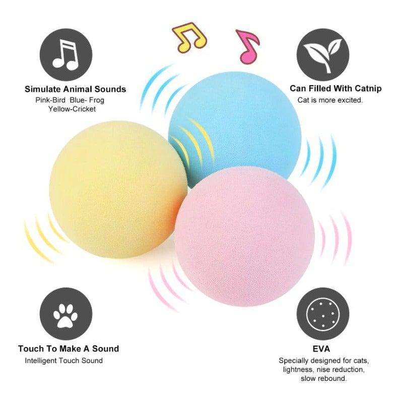Smart Cat Ball Toy with Catnip by Stevvex ST80PTADG346 pink blue yellow plush squeaky (3 pcs) on Tampa Home & Garden Store