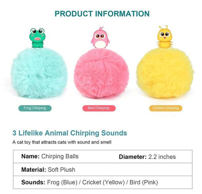 Stevvex Chirping Balls: blue frog, pink bird, yellow cricket, soft plush, 3-pack on Tampa Home & Garden Store