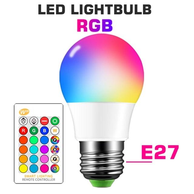 RGB LED lightbulb with E27 base and color-changing glow; remote control included on Tampa Home & Garden Store