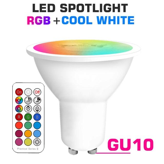 Stevvex GU10 LED Spotlight Bulb RGB + CW with remote, white plastic body on Tampa Home & Garden Store
