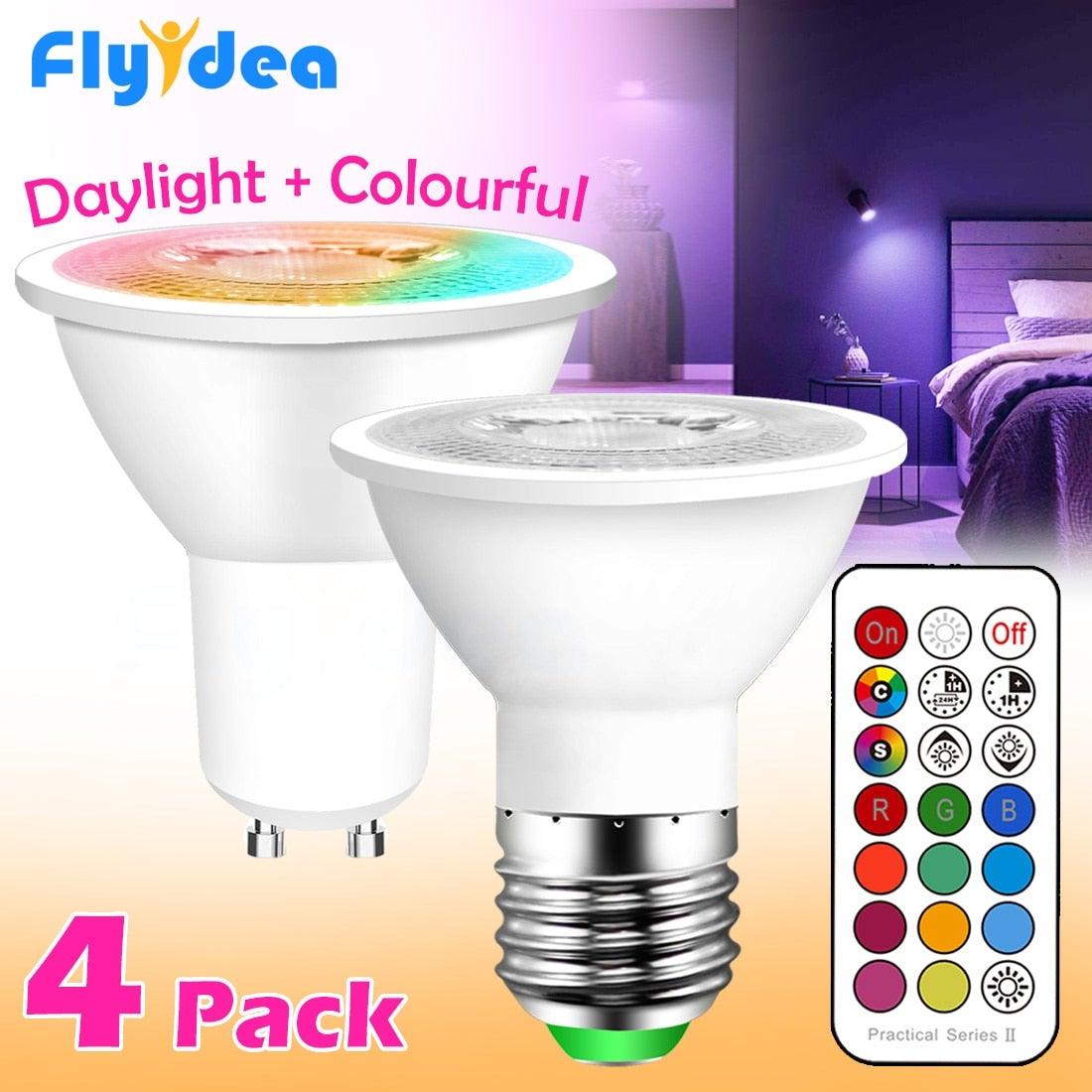 Stevvex RGBCW smart LED bulb 4 pack with remote color changing RGB white daylight on Tampa Home & Garden Store