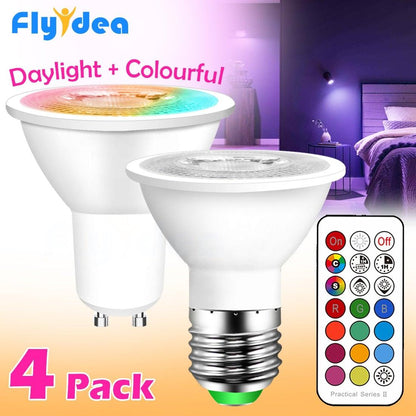 Stevvex RGBCW smart LED bulb 4 pack with remote color changing RGB white daylight on Tampa Home & Garden Store