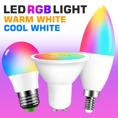 Smart RGB LED light bulb Stevvex with E27/E14/GU10/B22 bases, 220V, WiFi RGBCW on Tampa Home & Garden Store