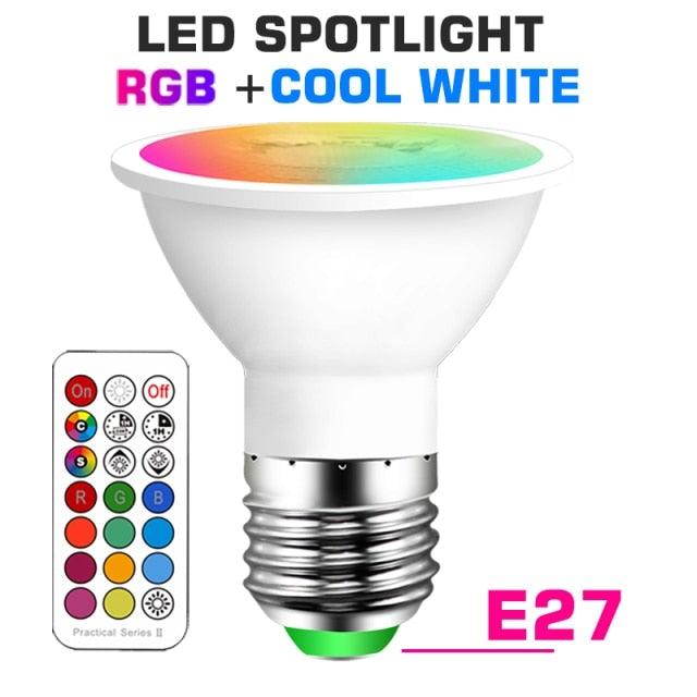 Stevvex LED spotlight bulb E27 RGB + cool white, remote-controlled RGBCW lamp for indoor use on Tampa Home & Garden Store