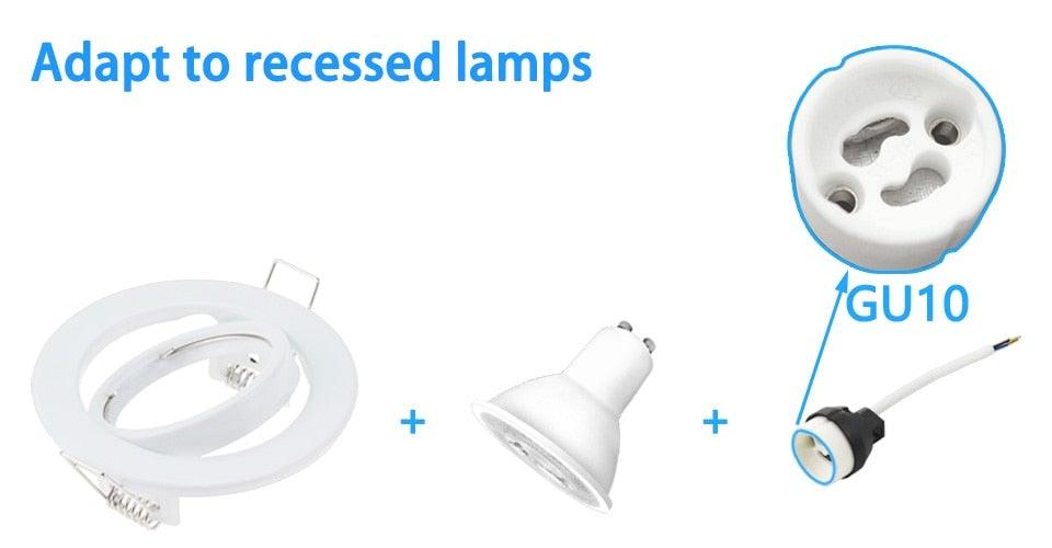 White recessed lamp retrofit kit with mounting ring, GU10 lamp, and socket adapter on Tampa Home & Garden Store