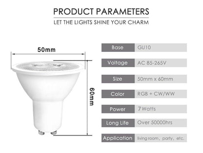 Stevvex ST50DE2276YEW smart RGB CW/WW LED bulb GU10 base, 7W, 85–265V indoor lighting on Tampa Home & Garden Store