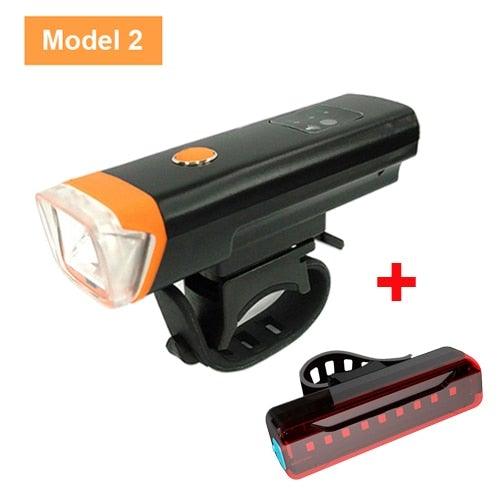 Bicycle front and rear light set Stevvex USB rechargeable orange trim on Tampa Home & Garden Store