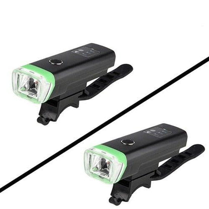 Stevvex bicycle front and rear light set USB rechargeable waterproof 2-pack with green bezel on Tampa Home & Garden Store