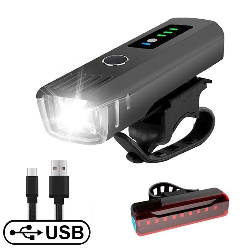 Stevvex bicycle front and rear light set USB rechargeable with LED red tail light on Tampa Home & Garden Store