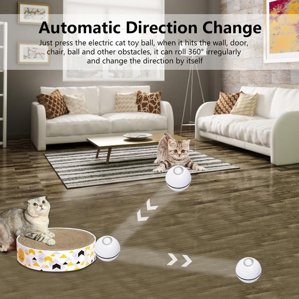 Smart interactive cat toy ball with LED, self-rotating, feather and bell Stevvex on Tampa Home & Garden Store