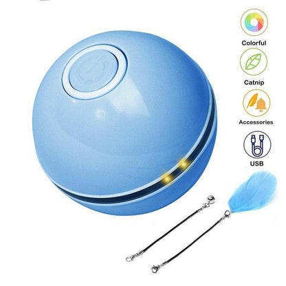 Stevvex smart LED self-rotating cat toy ball with feather bell USB rechargeable on Tampa Home & Garden Store