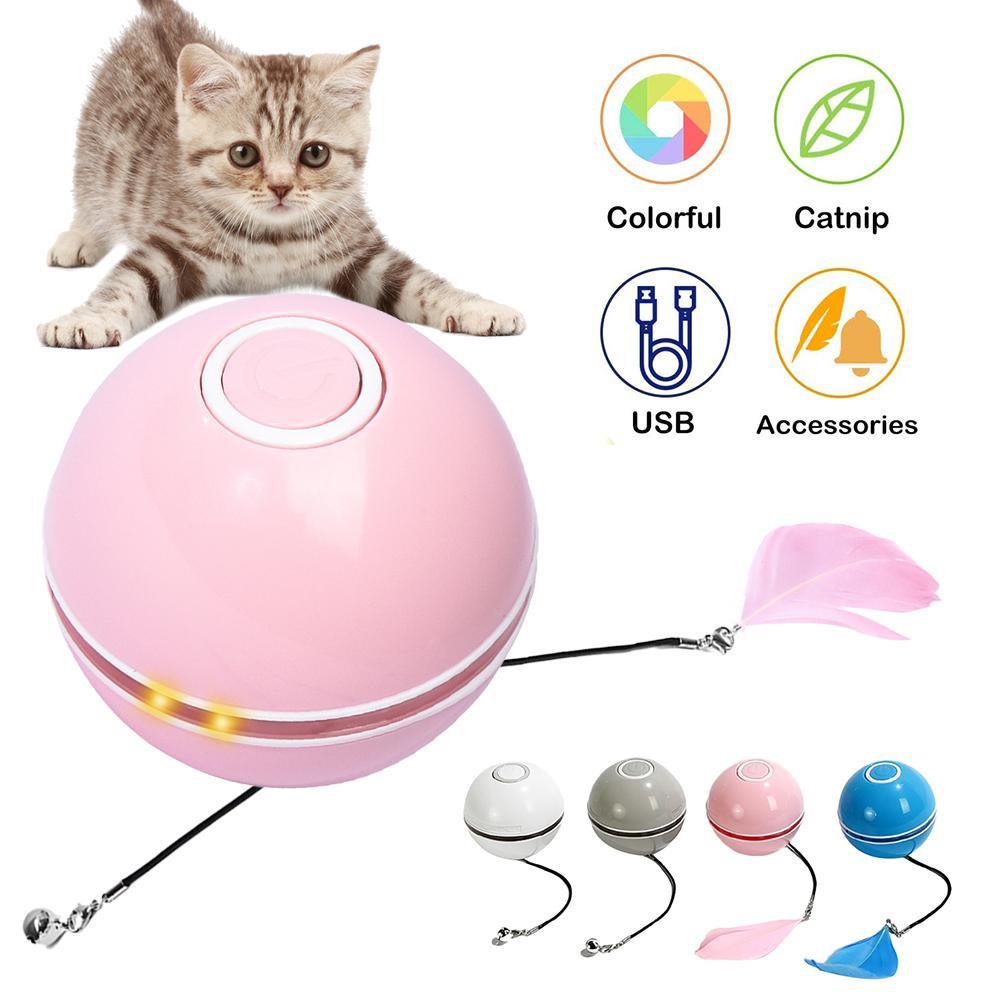 Smart Interactive Cat Toy ball pink LED with feather, USB rechargeable by Stevvex on Tampa Home & Garden Store