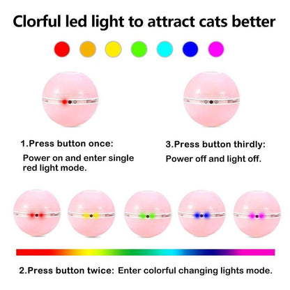 Stevvex Pink LED smart interactive cat ball toy with rotating lights and multiple color modes on Tampa Home & Garden Store