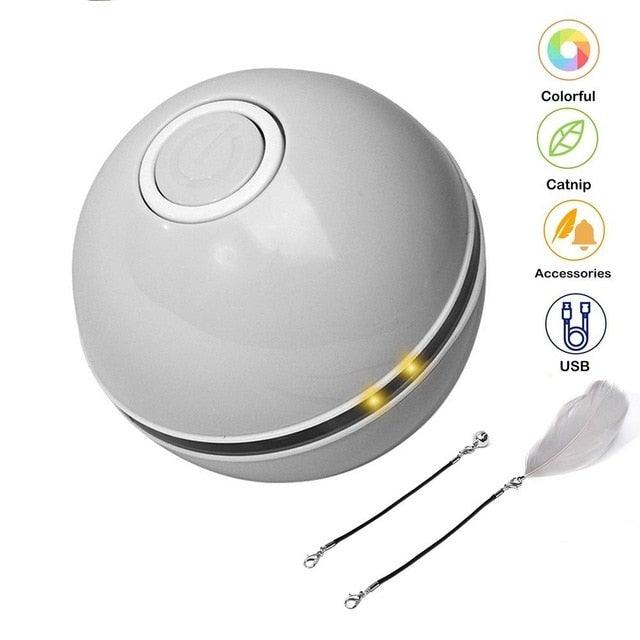 Smart interactive cat toy LED self-rotating ball with feather wands USB rechargeable Stevvex on Tampa Home & Garden Store