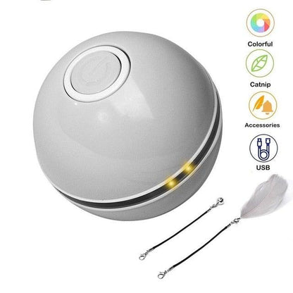 Smart interactive cat toy LED self-rotating ball with feather wands USB rechargeable Stevvex on Tampa Home & Garden Store