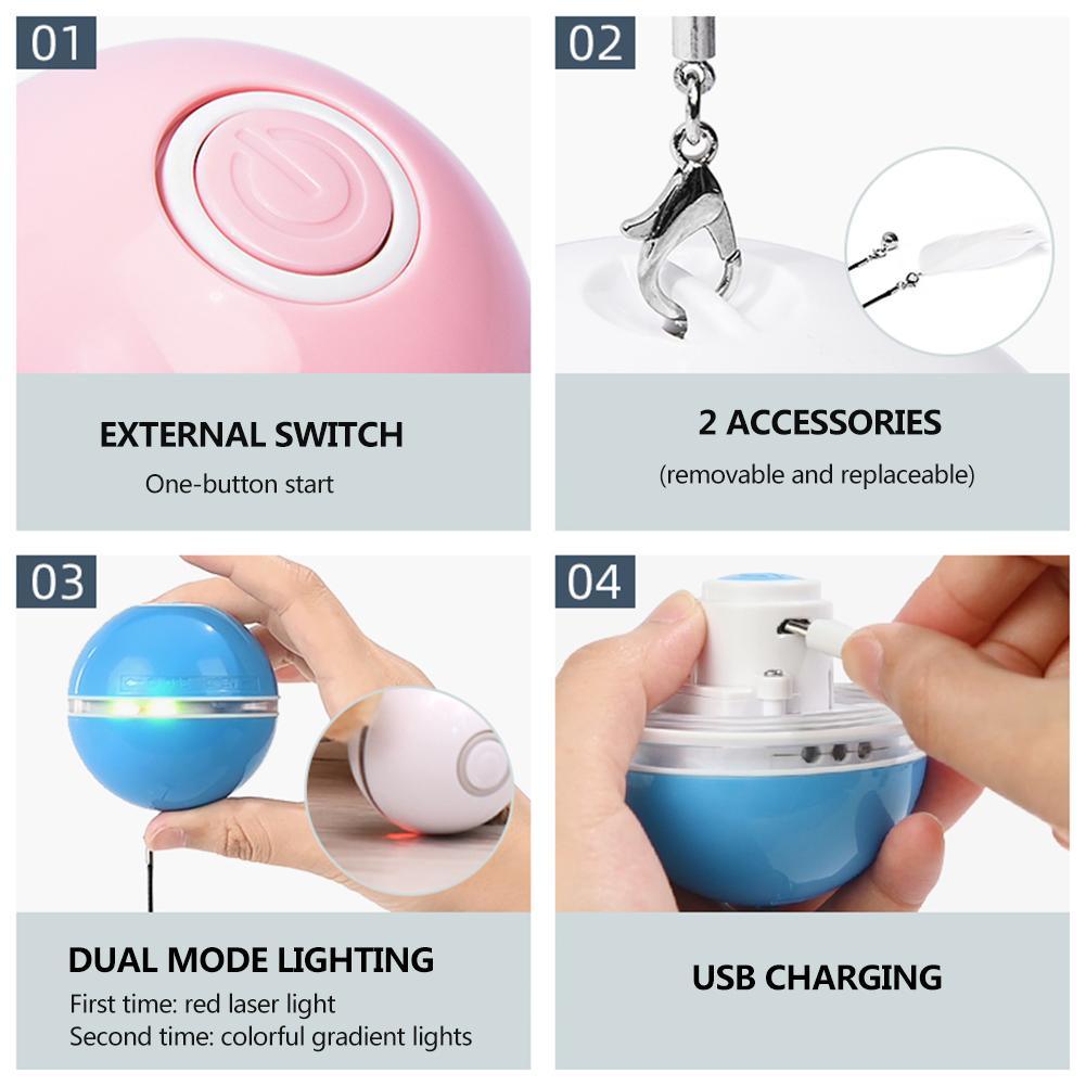Smart interactive cat toy by Stevvex with pink LED rotating ball and USB charging on Tampa Home & Garden Store