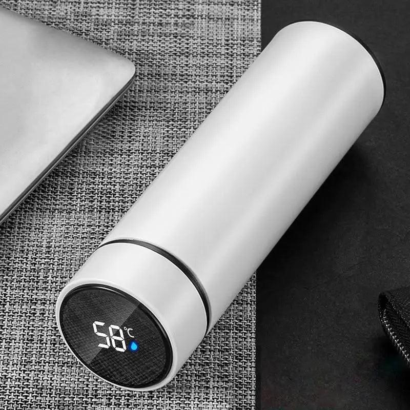 Smart LED stainless steel water bottle with temperature display 58°C, silver finish, 500ml on Tampa Home & Garden Store