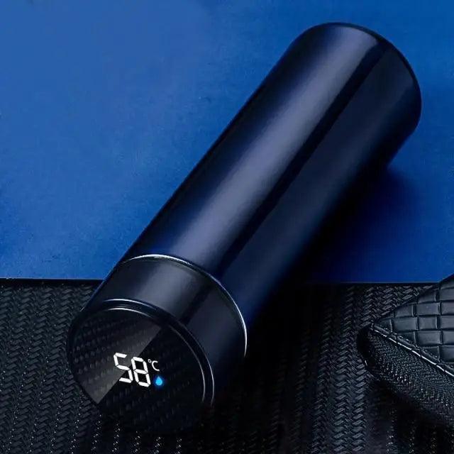 Smart LED stainless steel water bottle Stevvex 500ml navy blue with temperature display on Tampa Home & Garden Store