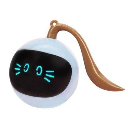 Smart Cat Toy Ball USB rechargeable LED cat-face, blue on white ball Stevvex on Tampa Home & Garden Store