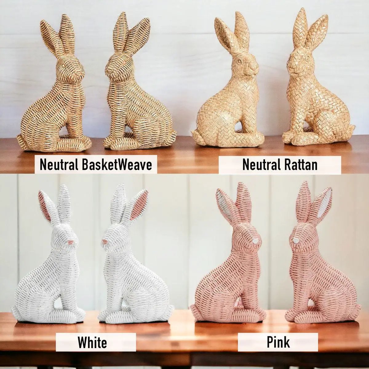 Resin Basket Weave Bunny Decor For Spring Tables