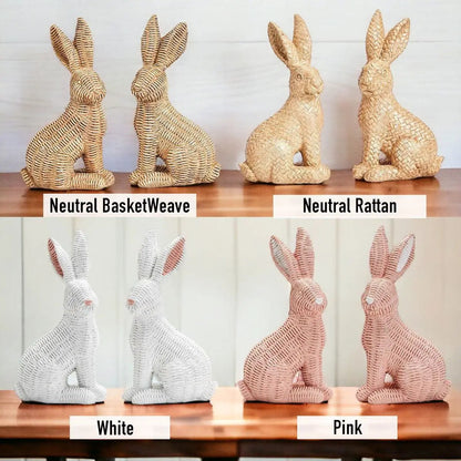 Resin Basket Weave Bunny Decor For Spring Tables