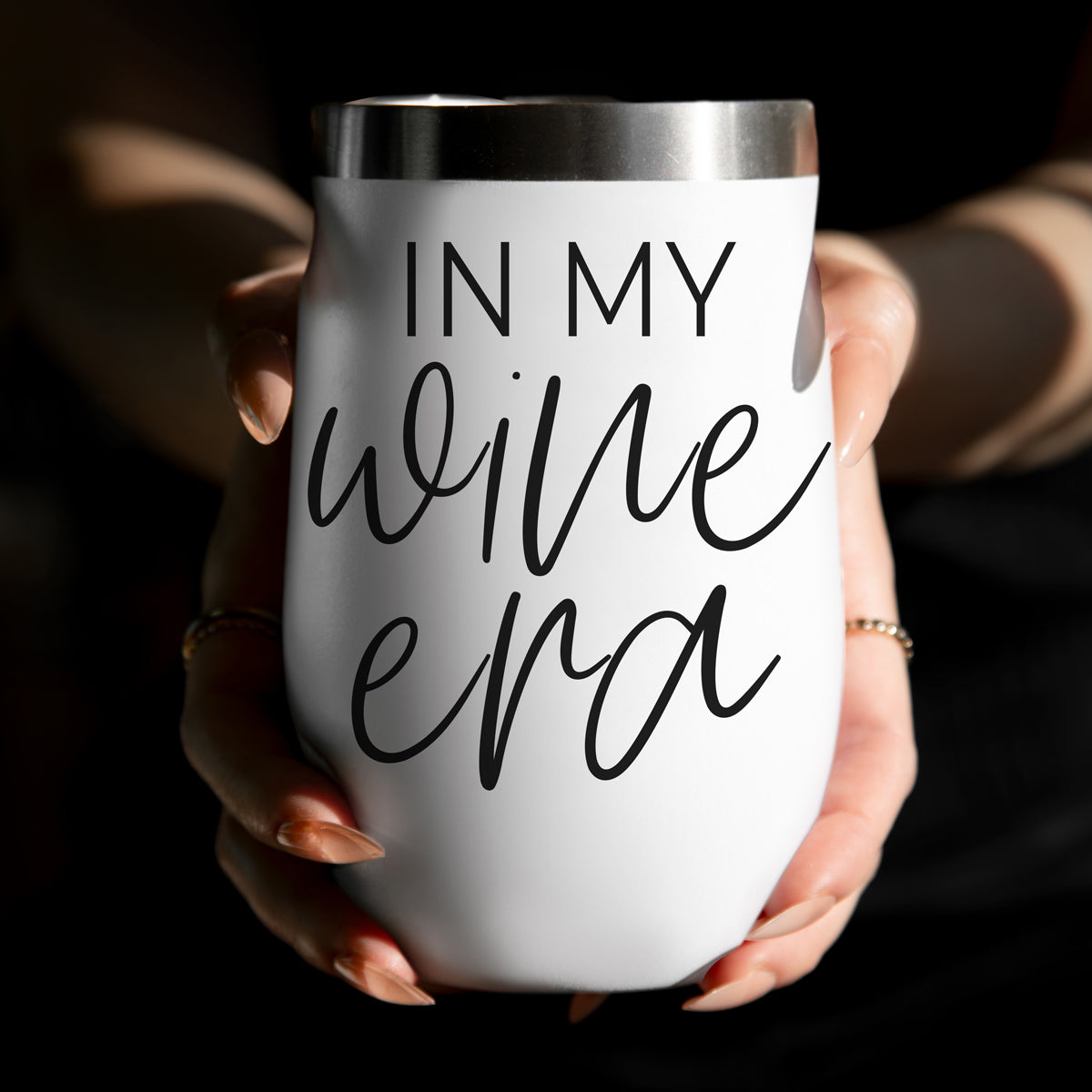 Wine Era 17oz tumbler by Gia Roma, white matte stainless steel with metal rim on Tampa Home & Garden Store