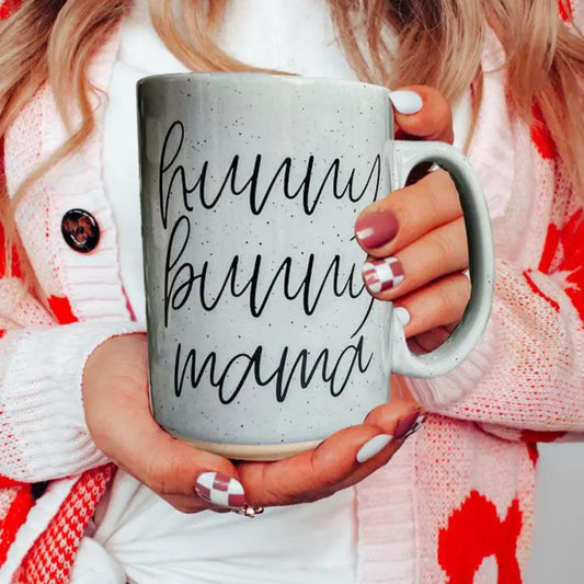 Hunny Bunny 16.23oz Gia Roma coffee mug speckled gray ceramic with black cursive lettering on Tampa Home & Garden Store